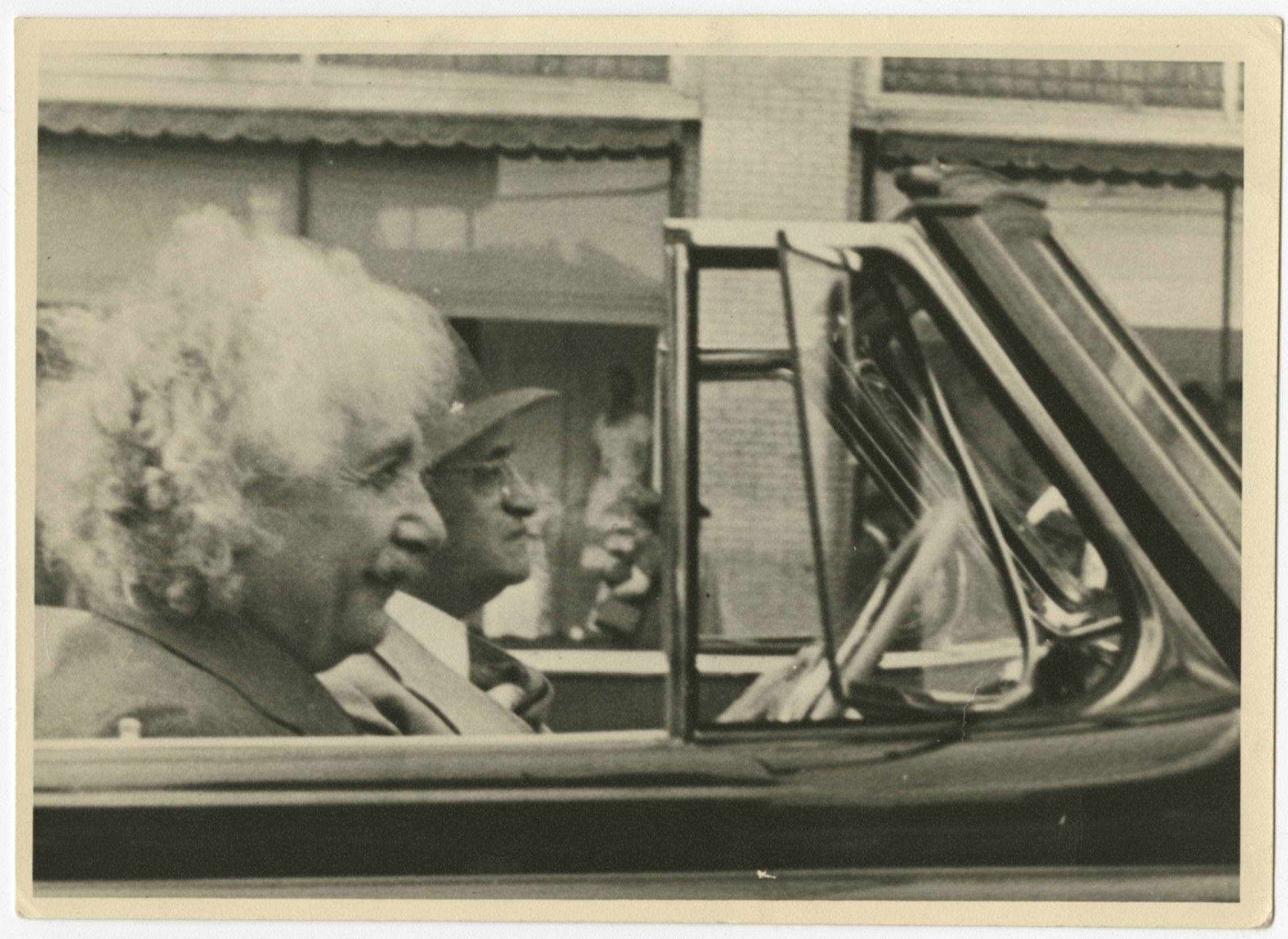 Albert Einstein in a car